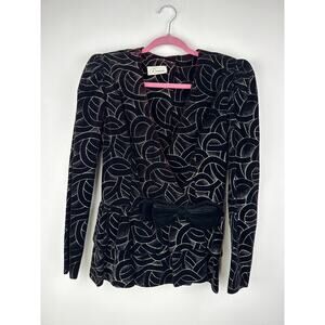 Vintage Rimini Velvet Peplum Art Deco Print Evening Jacket Sz.10